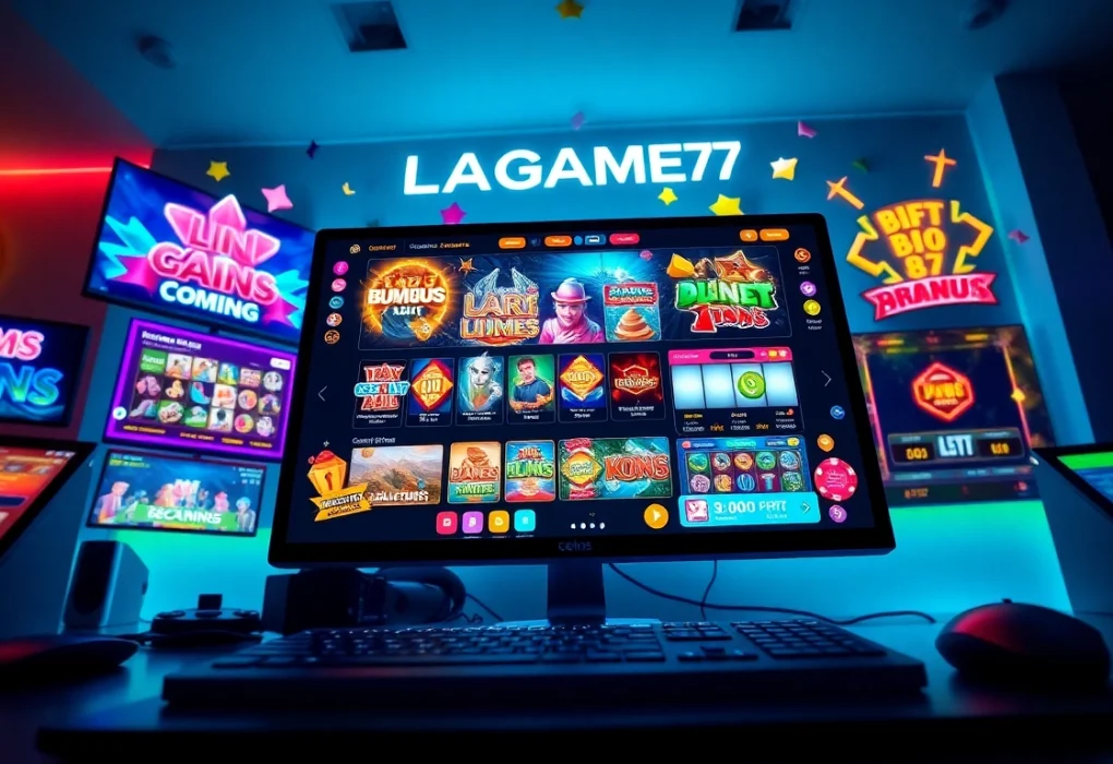 LAGAGAME77 online gaming experience with vibrant slots and interactive interfaces