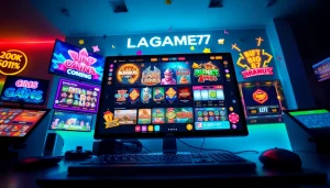 LAGAGAME77 online gaming experience with vibrant slots and interactive interfaces