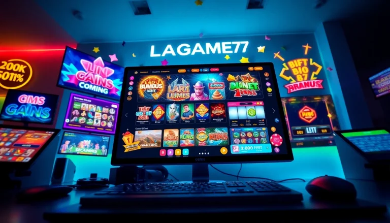 LAGAGAME77 online gaming experience with vibrant slots and interactive interfaces