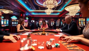 Experience the thrill of casino games at GO88 with vibrant poker tables and slot machines.