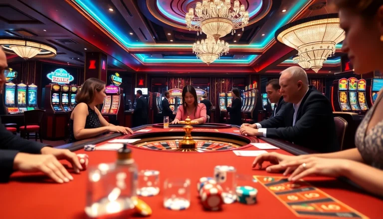 Experience the thrill of casino games at GO88 with vibrant poker tables and slot machines.