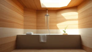 Transform your bathing experience with the sunny shower USA in a bright and serene bathroom setting.