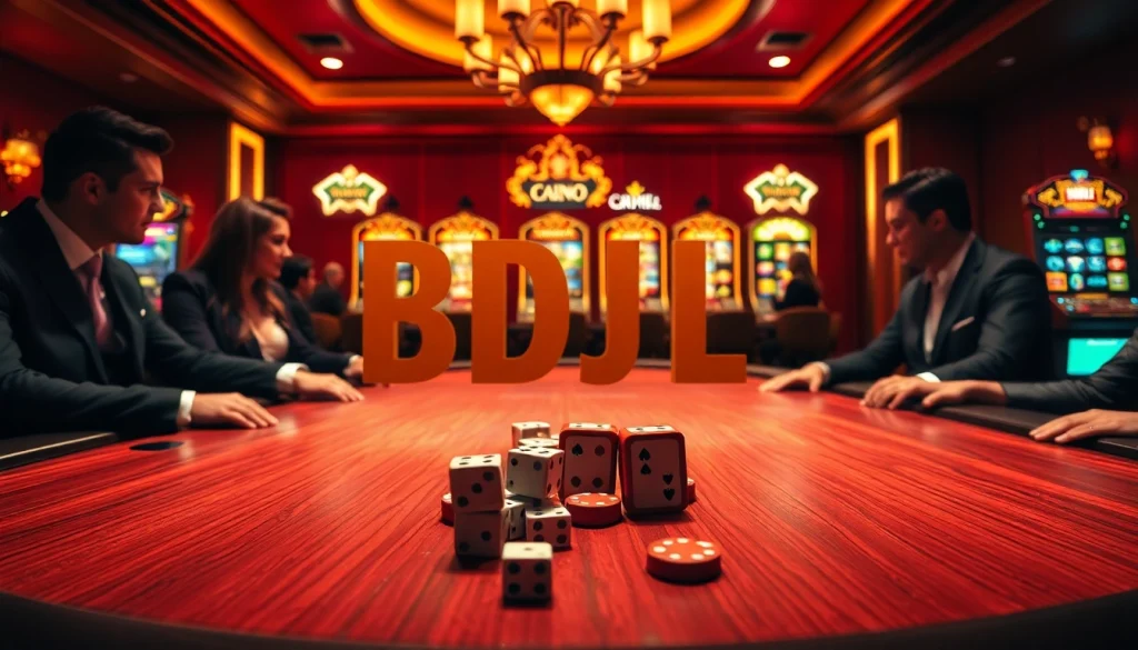 Players engage in strategy at a luxurious poker table featuring BDJL-themed elements.