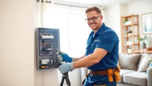 Electrician near Hot Springs, AR performing safe electrical work in a bright home.