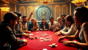 Watch thrilling poker action at https://socolive2.cv/, with players engaging passionately at a vibrant casino table.