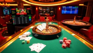 Visualizing mix parlay betting strategies with vibrant casino elements and user-friendly interfaces.