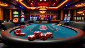 Players enjoying poker at a luxurious casino table with GG88 chips and vibrant atmosphere.