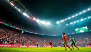 لحظة مثيرة من مباراة كرة قدم على كوورة لايف مع جمهور حيوي ولاعبين في الملعب.