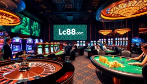 Engaging players at Lc88x.com roulette table with vibrant casino atmosphere.