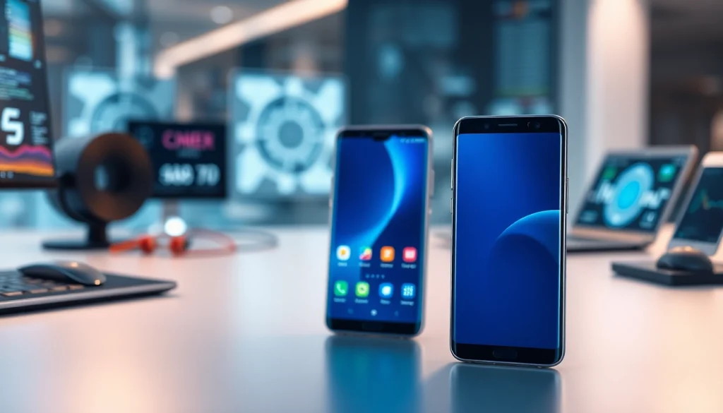 Samsung Galaxy S8 showcasing its sleek design and vibrant display in a modern tech setting.