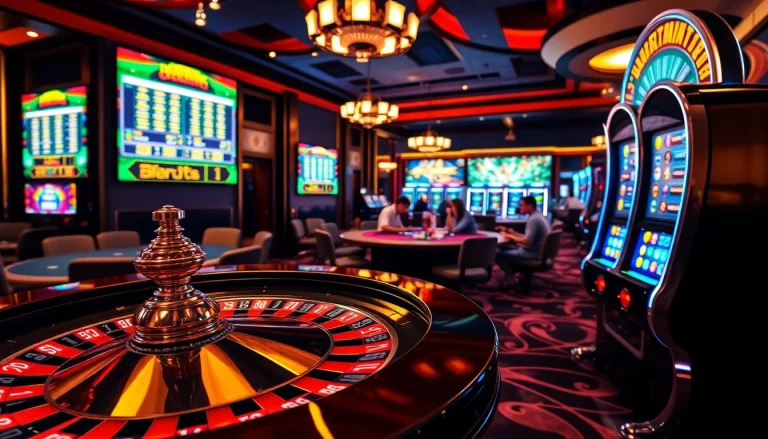 Experience thrilling gameplay at https://nohu900.gripe/ with a vibrant casino scene featuring roulette and poker.