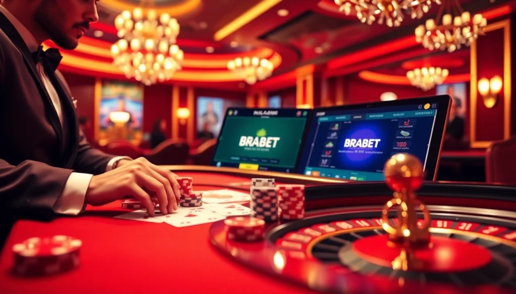 Experience the excitement at BRABET with vibrant gambling elements and luxurious casino visuals.