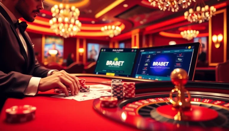 Experience the excitement at BRABET with vibrant gambling elements and luxurious casino visuals.