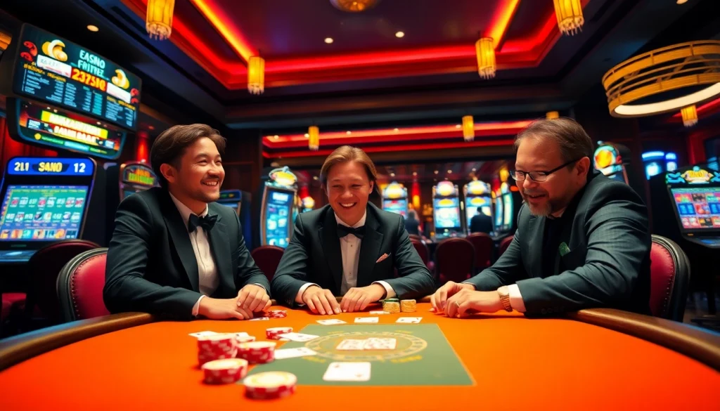 Players enjoying casino games at https://go88.fast/ with colorful chips and high-stakes excitement.