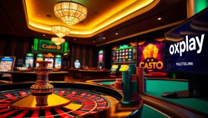 Experience thrilling gameplay at Oxplay with immersive casino visuals featuring roulette and poker.