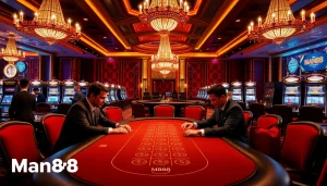 Experience high-stakes poker action at Man88's luxurious casino tables.
