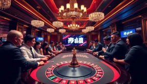 A vibrant casino scene showing players at the roulette table, emphasizing log in for an engaging gambling experience.