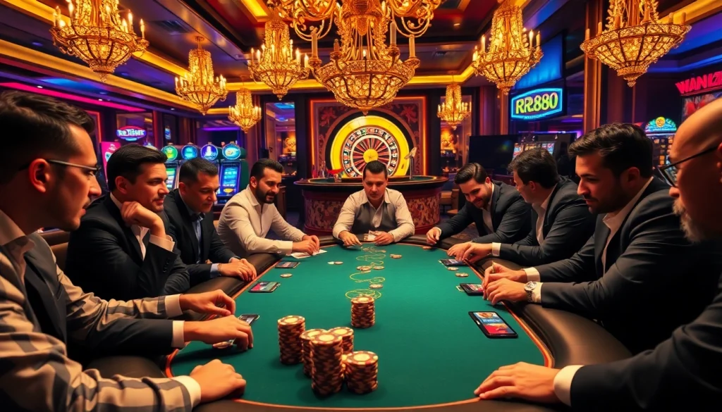 Players engaged in a thrilling poker game at https://rr888.in.net/ casino, showcasing excitement and strategy.