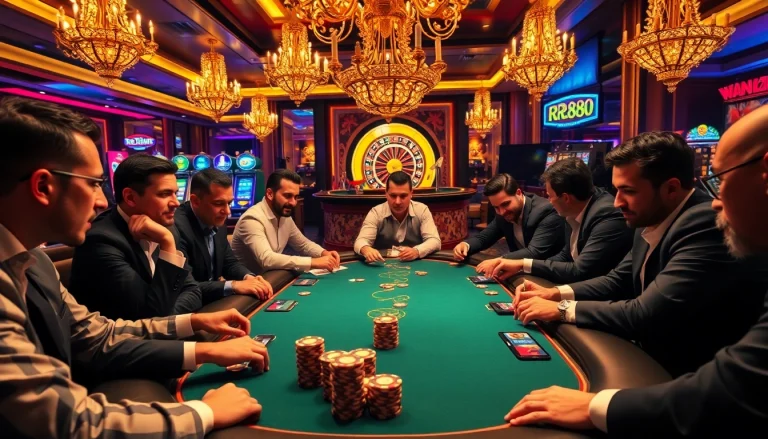 Players engaged in a thrilling poker game at https://rr888.in.net/ casino, showcasing excitement and strategy.