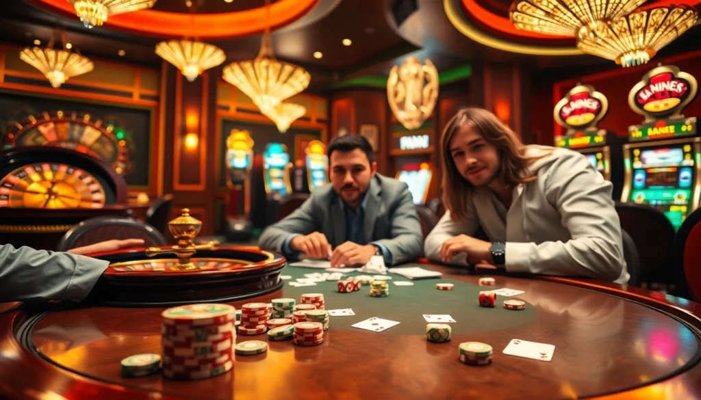 Engage in the thrilling atmosphere of a casino with vn168 poker chips and cards on a sleek table.