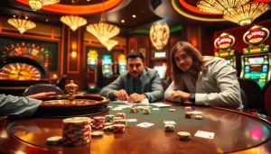 Engage in the thrilling atmosphere of a casino with vn168 poker chips and cards on a sleek table.