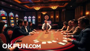 Experience the thrill of gambling with OKFUN.COM at a vibrant casino with lively poker action.