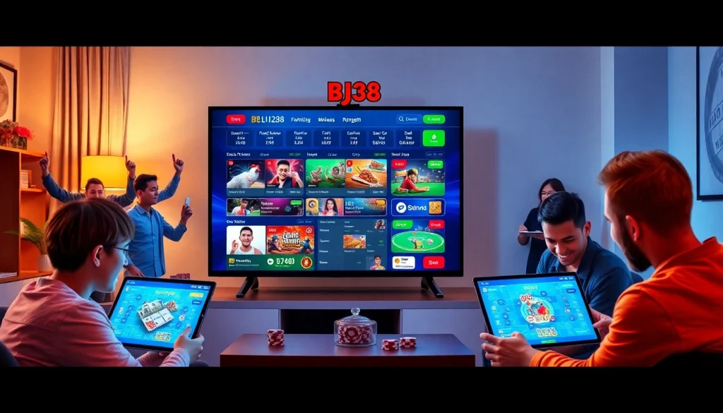 BJ38 online betting platform interface showcasing sports and casino games, vibrant and engaging design.