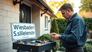 Schlüsseldienst in Wiesbaden unterstützt einen Kunden professionell mit Werkzeugen in der Hand.