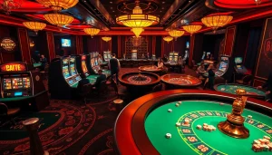 Vibrant casino gaming scene showcasing the excitement at https://rr88co.net/ with tables, cards, and slot machines.