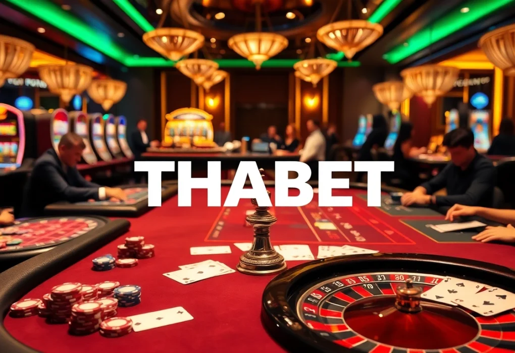 Players enjoying a thrilling game at THABET casino, surrounded by poker chips and cards.