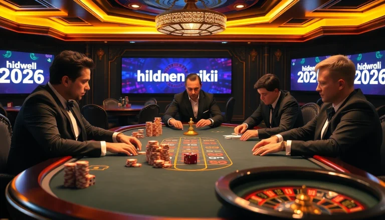 High-stakes poker game at a casino, featuring hidden wiki 2026 influences with luxurious details.