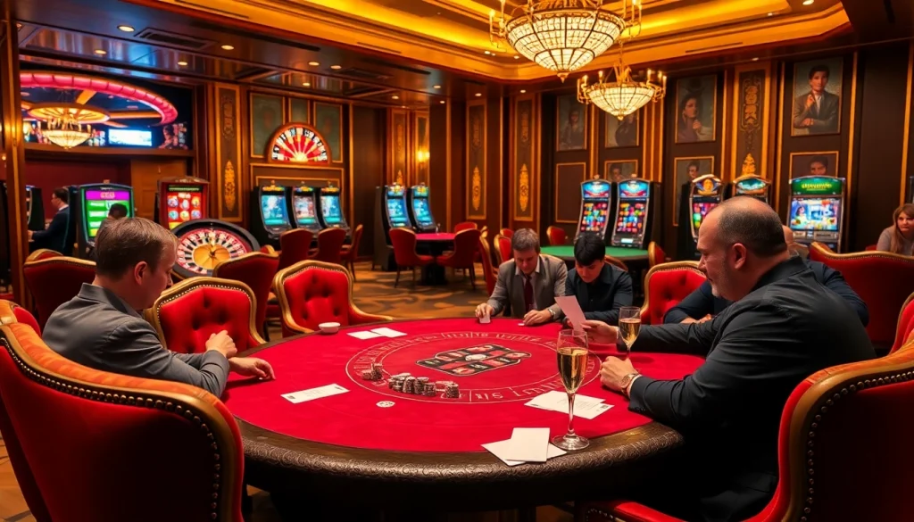 Exciting scene of high-stakes poker at a luxurious casino table with https://lc88.markerting betting slips.