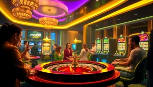 Experience thrilling gameplay at mm88.com with vibrant casino tables, dice, and poker chips.