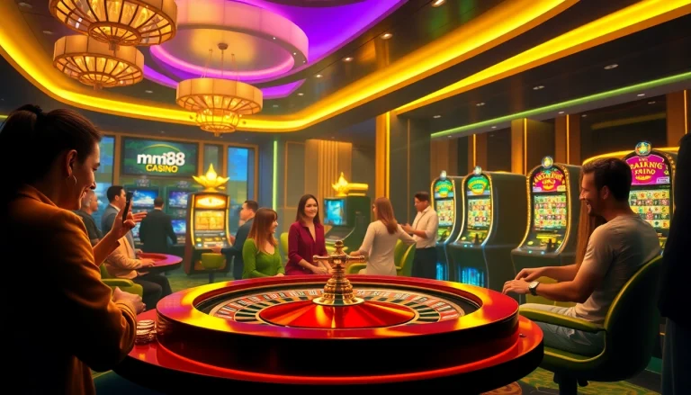 Experience thrilling gameplay at mm88.com with vibrant casino tables, dice, and poker chips.
