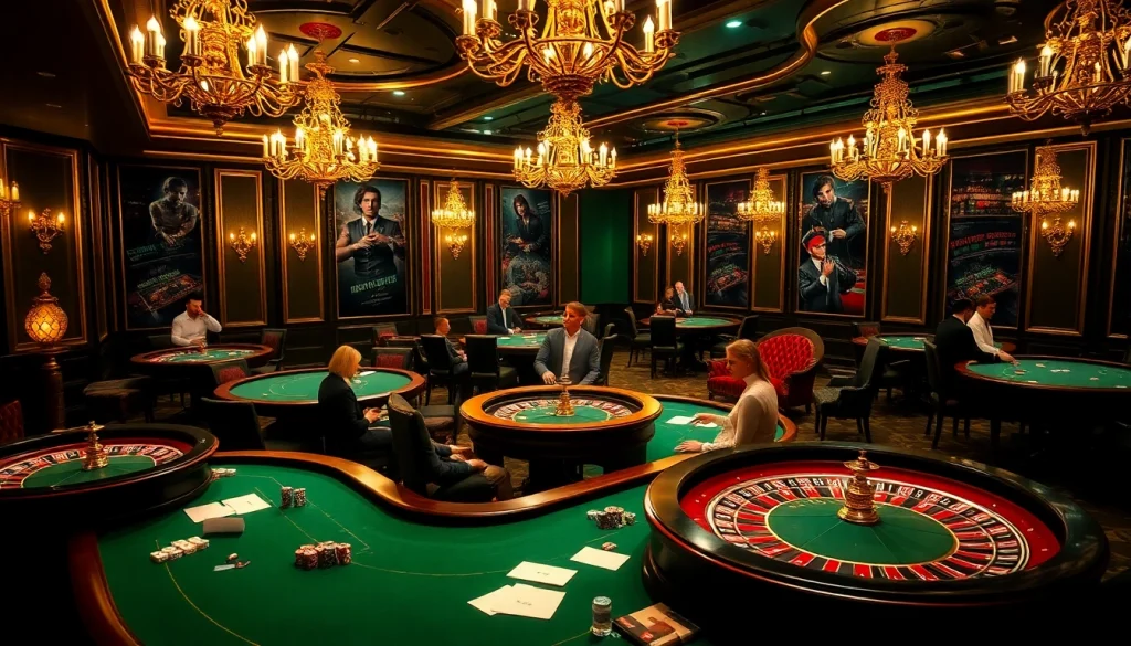 Engaging poker gameplay atmosphere featuring https://kjc.football/ and luxurious casino elements.