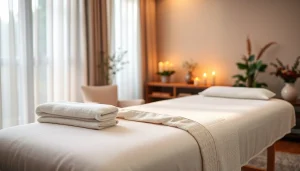 Experience tranquility with a 출장마사지 setup featuring soft lighting and essential oils.