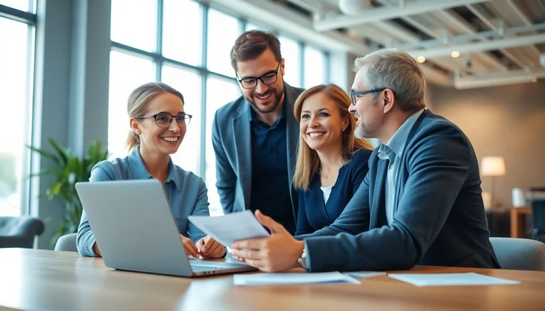 Engaging conversation about extended warranty provider services in a modern office.