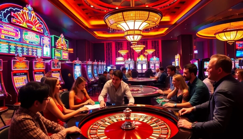 Experience the excitement of 222bd with vibrant gambling activities in a luxurious casino setting.