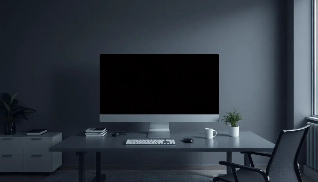 Fullscreen black screen (pantalla negra) in a modern workspace promoting focus and minimalism.