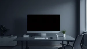 Fullscreen black screen (pantalla negra) in a modern workspace promoting focus and minimalism.