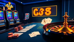 Playing high-stakes poker and experiencing luxury gaming at https://lc88.jpn.com/ with vibrant casino visuals.