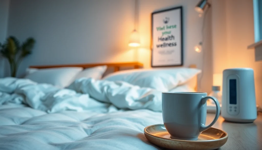 この画像は、風邪を一晩で治す方法に焦点を当てた居心地の良い寝室のシーンを描いており、風邪を一晩で治す方法を強調しています。