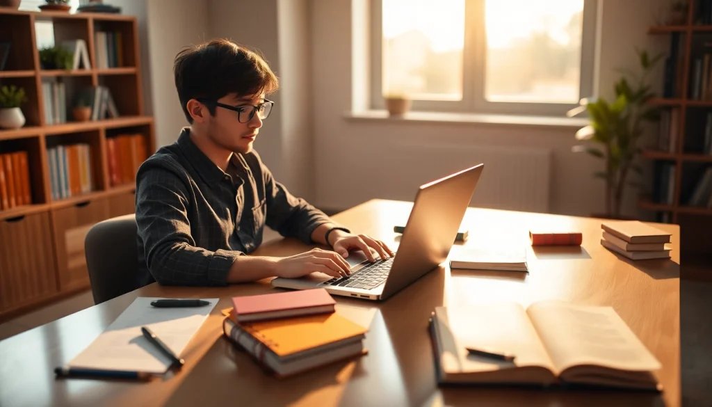 Engaged student receiving exam assistance in a bright study room with laptop.