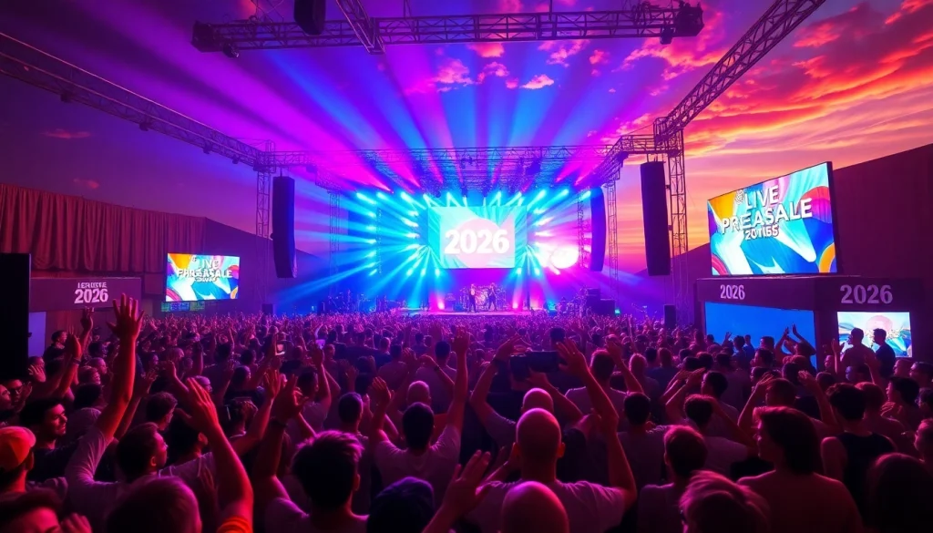 Exciting scene of a concert crowd celebrating live presale 2026 with vibrant colors and dynamic energy.