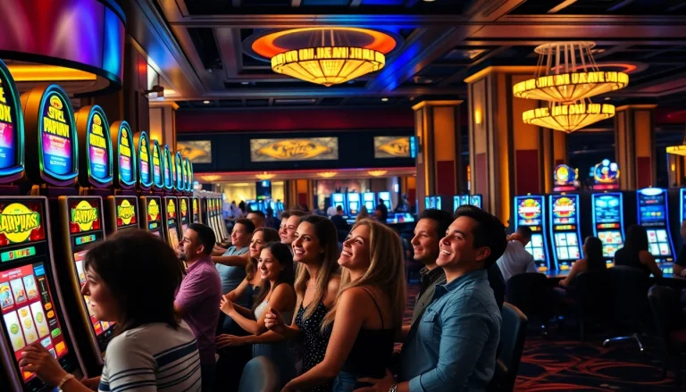 Players engaging with exciting slot machines in a luxurious casino environment.