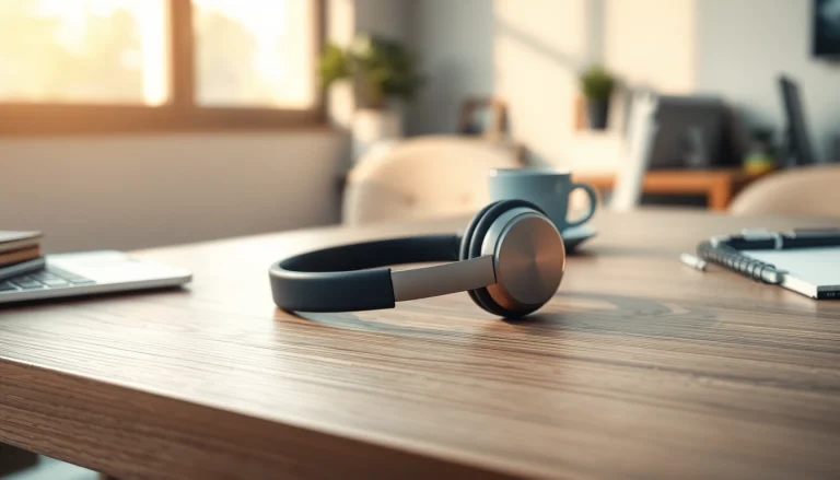 Showcasing Bone X1 Bone Conduction Headphones on a modern workspace table highlighting design.