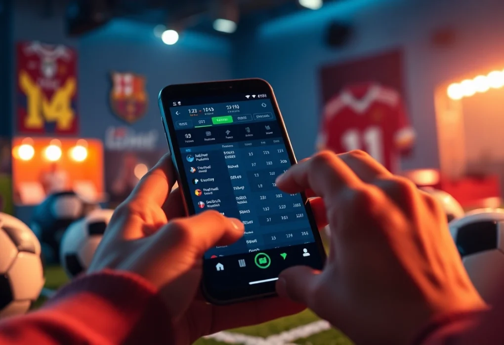 Dynamic live betting scene featuring keonhacai.gold on a mobile device, with engaging sports elements.