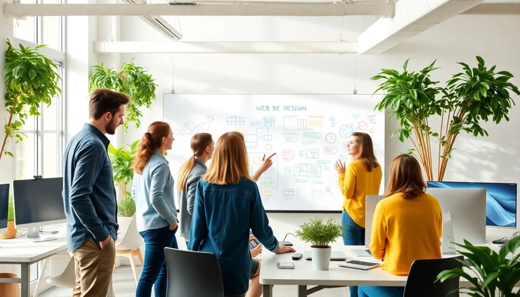 Collaborating team at web design company essex brainstorming creative ideas.