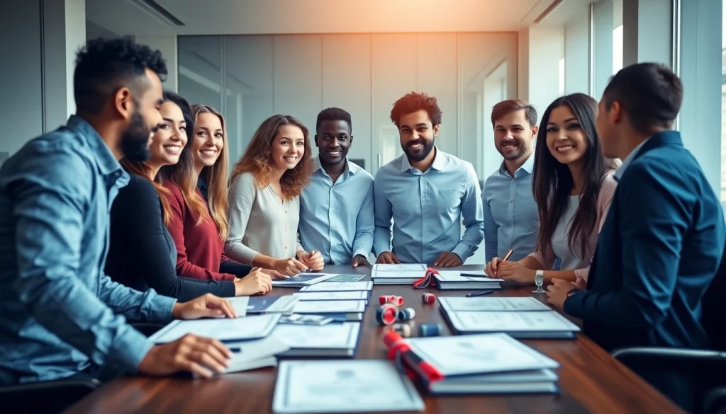 Succesverhalen van diploma kopen HBO met een diverse groep die viert in een uitnodigende kantoorruimte.