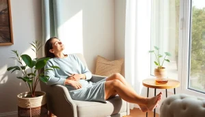 静かな環境でリカバリーウェアを着たモデルが写る BAKUNE クーポンコード